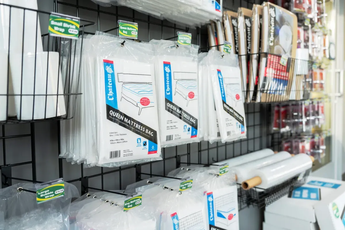 View of storage supplies at U-Stor-It facility.