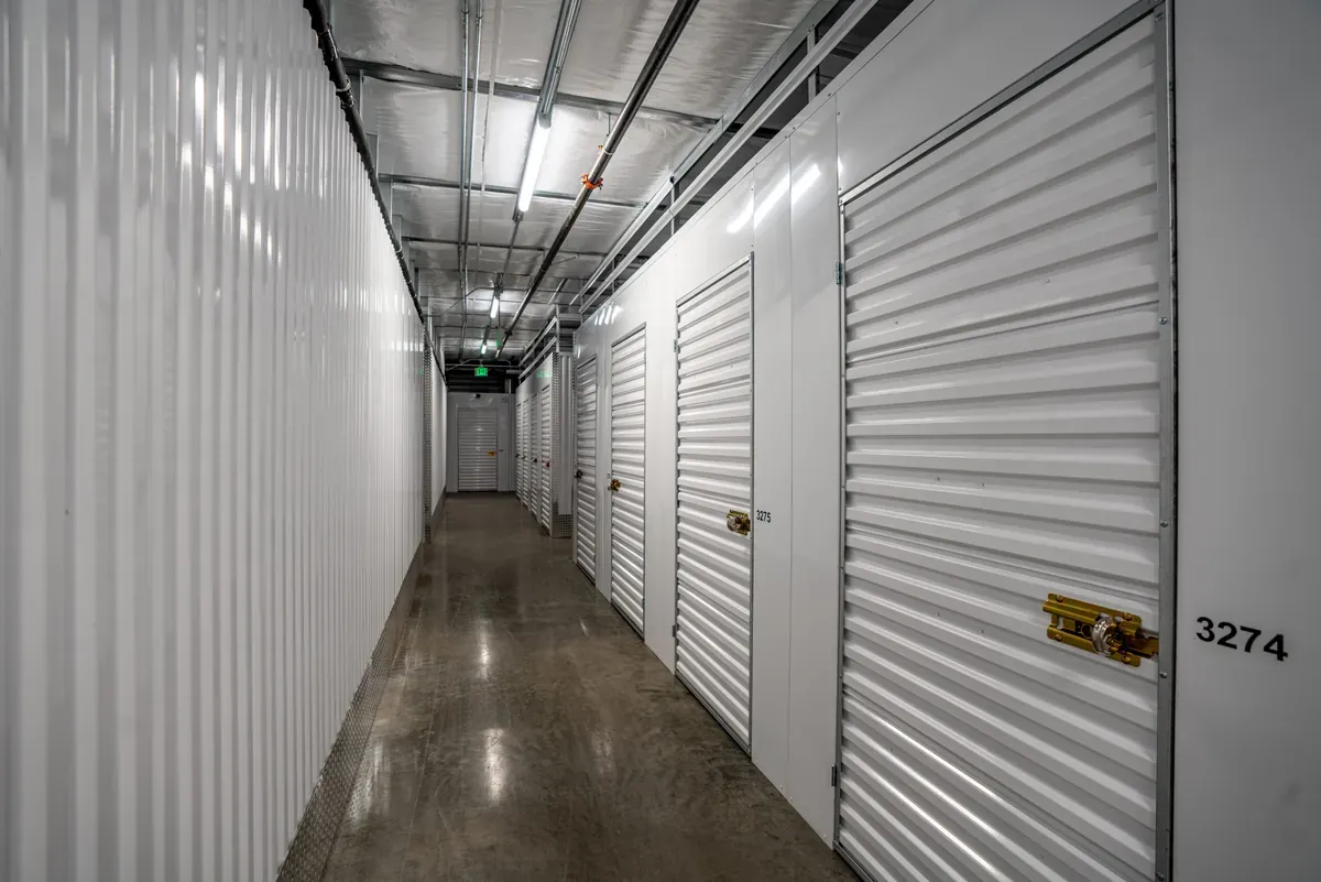 View of indoor storage units at U-Stor-It self storage facility.
