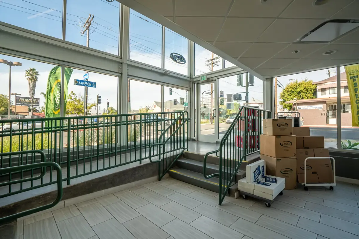 Interior of self storage supplies at U-Stor-It facility, view of office.
