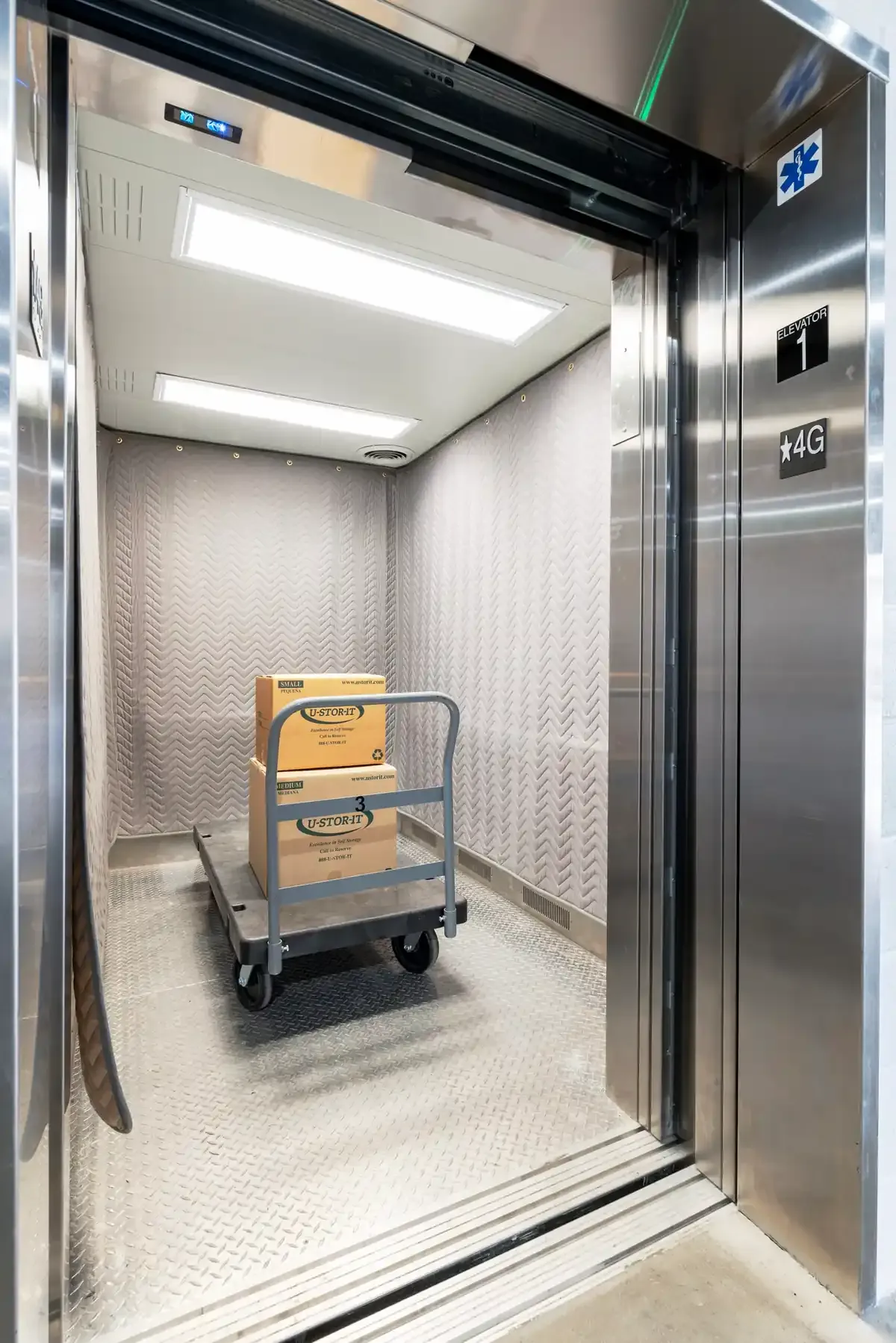 View of dollies at U-Stor-It self storage facility.