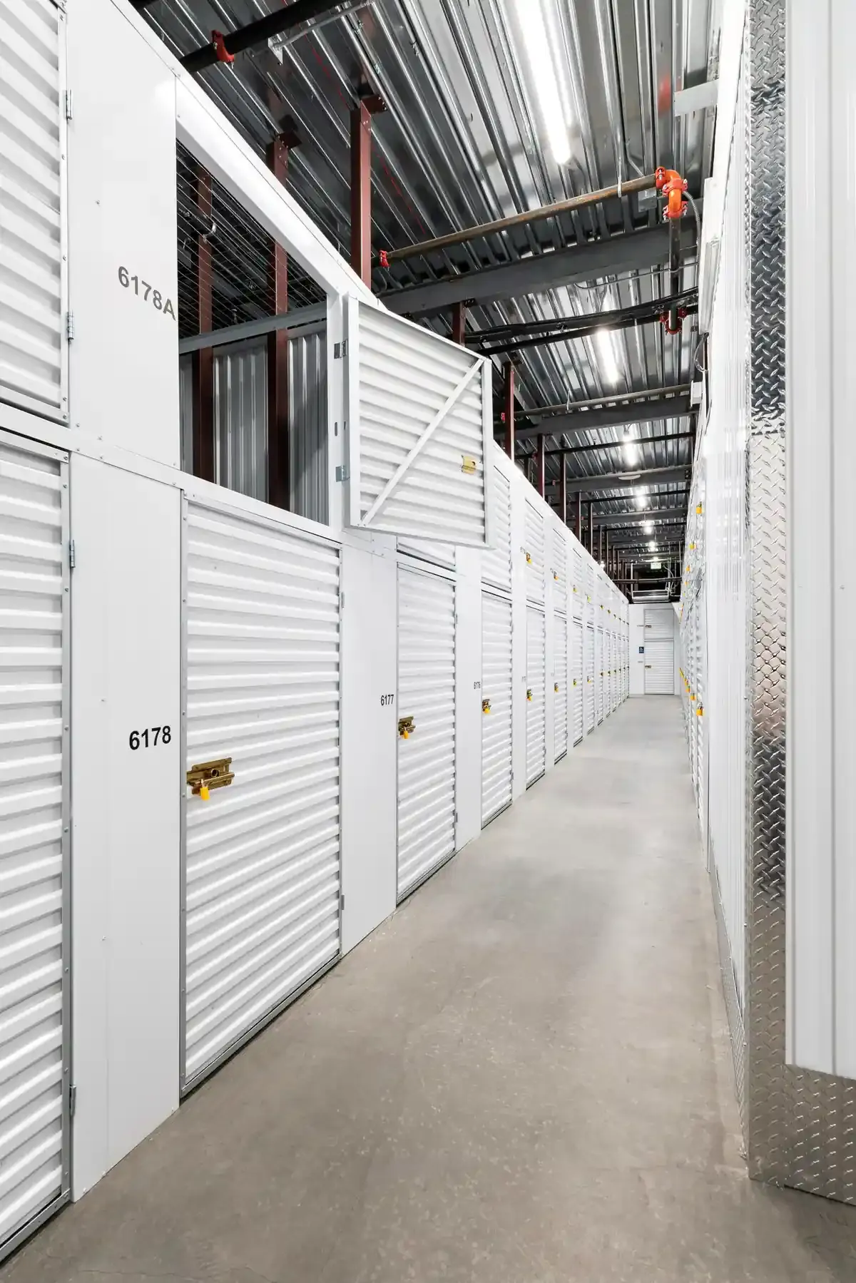 View of indoor storage units at U-Stor-It self storage facility.