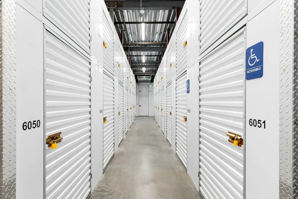 View of indoor storage units at U-Stor-It self storage facility.