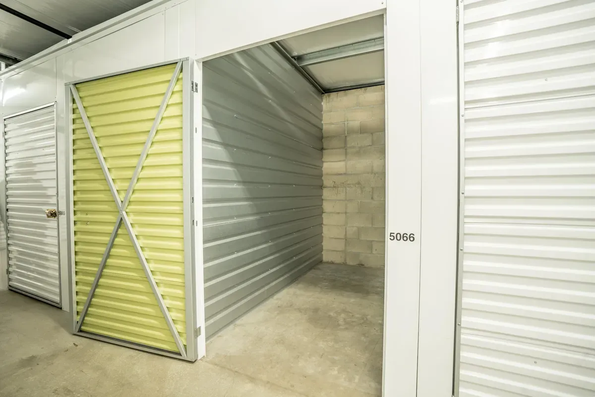 Interior of storage unit at U-Stor-It self storage facility.