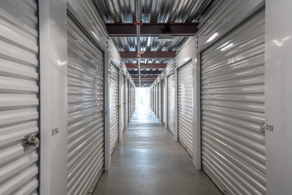 View of indoor storage units at U-Stor-It self storage facility.
