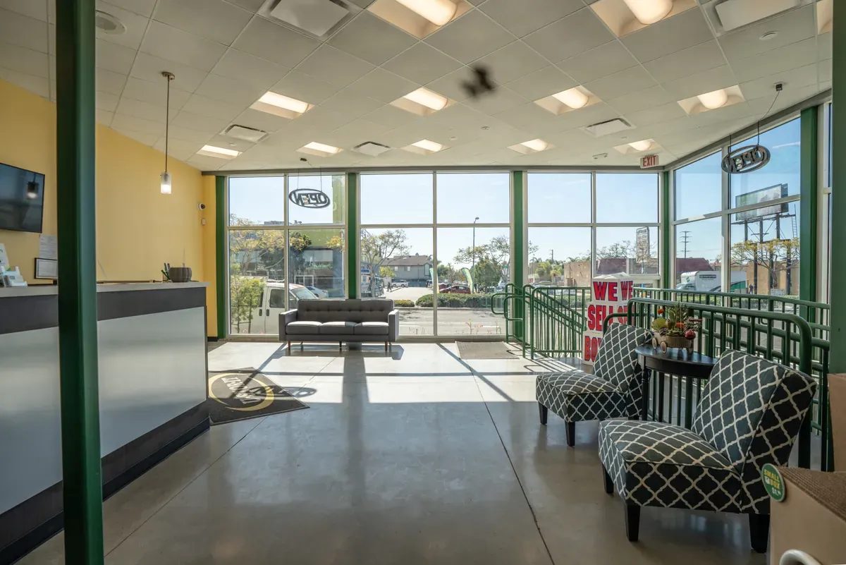 Interior of self storage facility, view of office.