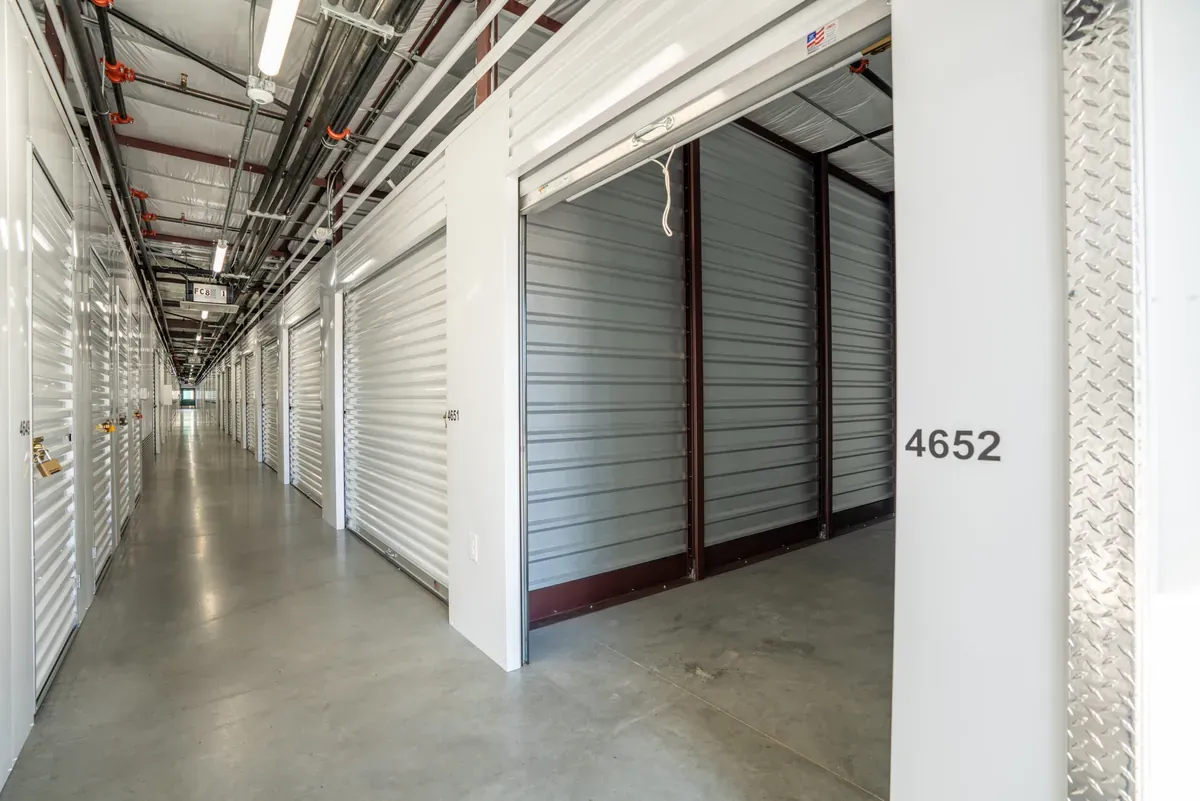View of interior of indoor storage unit at U-Stor-It self storage facility.