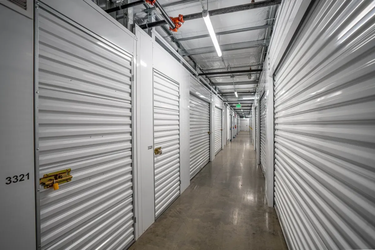 View of indoor storage units at U-Stor-It self storage facility.